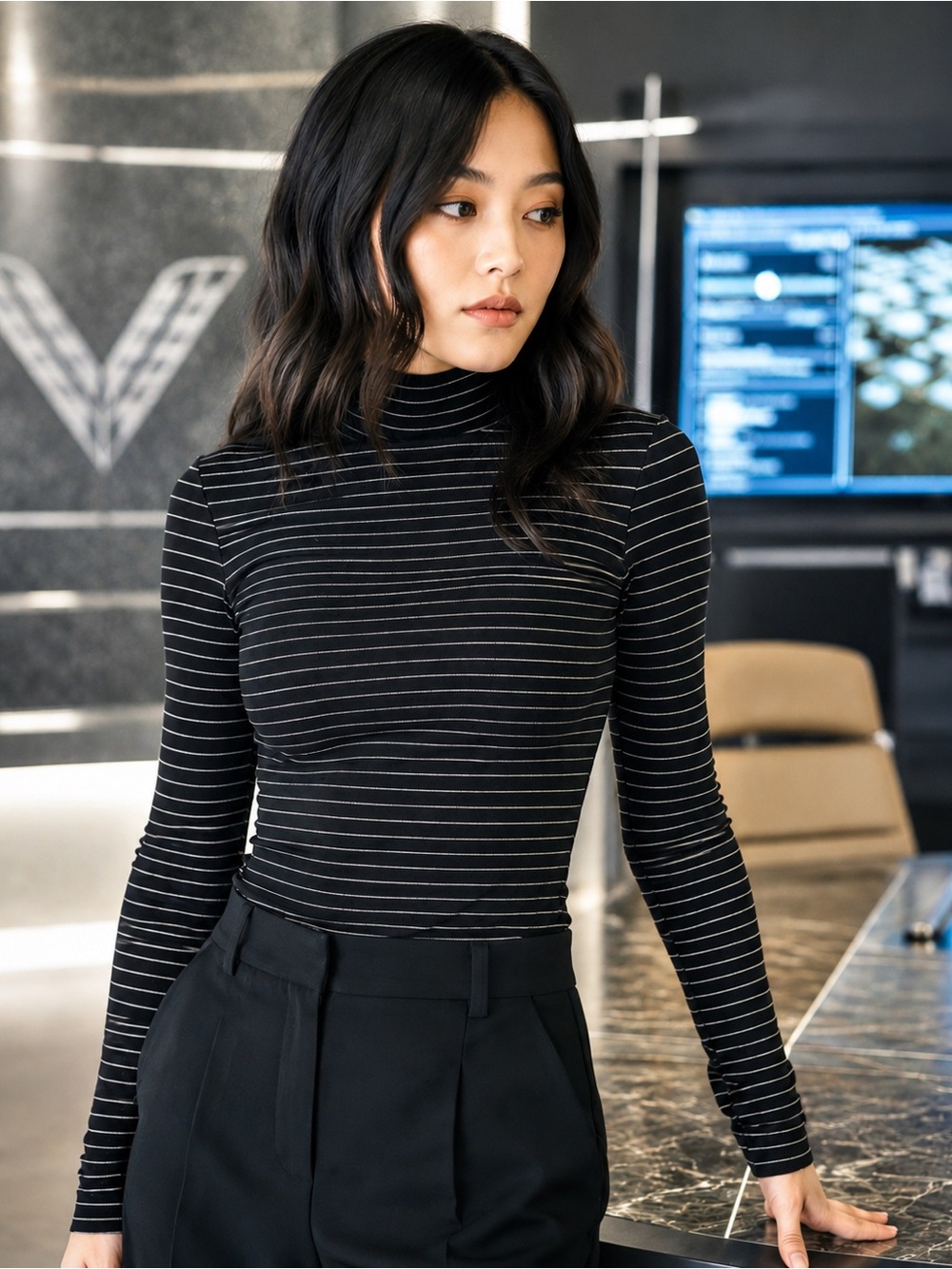Oak + Fort Striped Turtleneck Top XS Screen Worn The Boys Prime Video